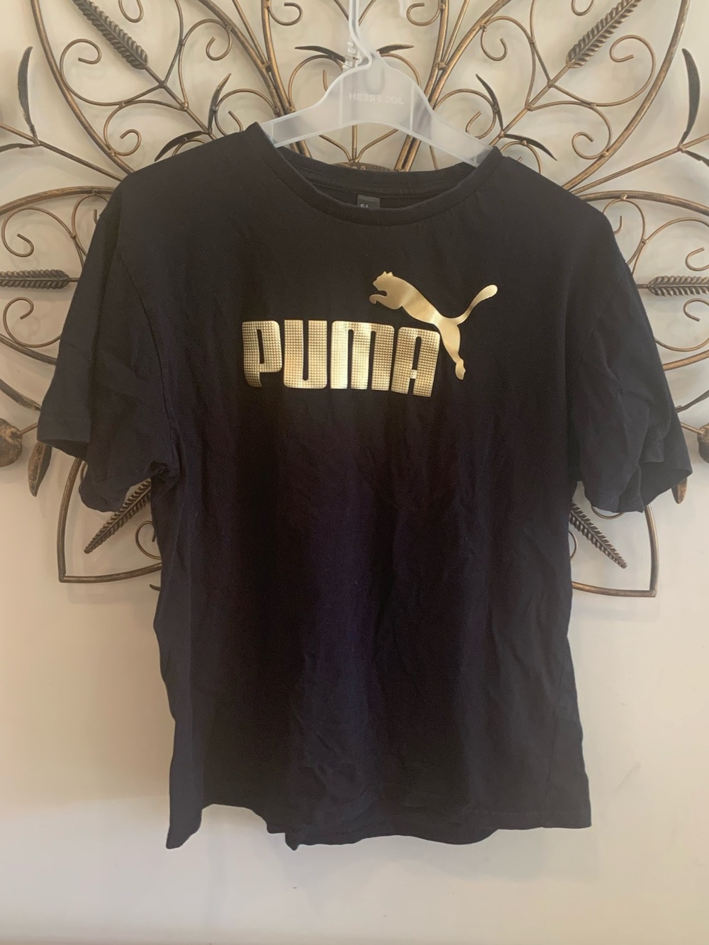 Puma 100% Cotton Black Short-Sleeve Tee with Gold Logo